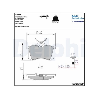 DEL-LP565 (FREN BALATASI ARKA FLUENCE MEGANE II III P207 P308 P307 PARTNER C3 C4 BORA PASSAT 97=>GOLF IV V POLO) (MARKA: Delphi) (OEM:440605713R)