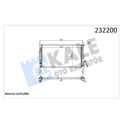 KALE-0222291AB (RADYATOR TRANSIT TURBO V347 2.2 2.4 TDCI (06+) (NAC) (MT) AL/PL/BRZ) (MARKA: KALE) (OEM:KALE-0222291AB)
