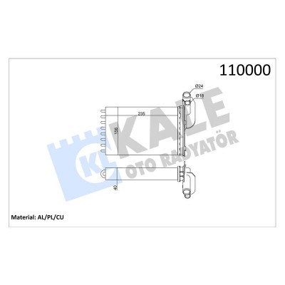 KALE-0583852AL (KALORIFER R19 CLIO KANGOO MEGANE SCENIC (BAKIR BORULU) 2 SIRA CU+PL) (MARKA: KALE) (OEM:KALE-0583852AL)