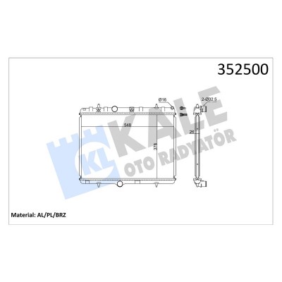 KALE-352500 (RADYATOR 301-1007-2008-207 1.6HDI (06+) C2-C3 II-C ELYSEE 1.4-1.6-1.4HDI (03+) (MT) AL PL BRZ) (MARKA: KALE) (OEM:KALE-352500)