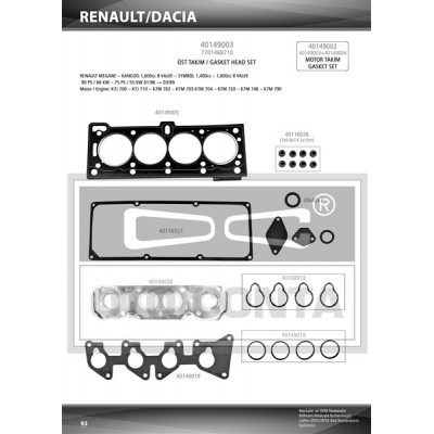 OTC-40149003S (UST TAKIM CONTA KECESIZ SKCLI R19 1.4I MEGANE CLIO SYMBOL 1.4 1.6 8V K7M DIK KANAL) (MARKA: Oto Conta) (OEM:7701468710)