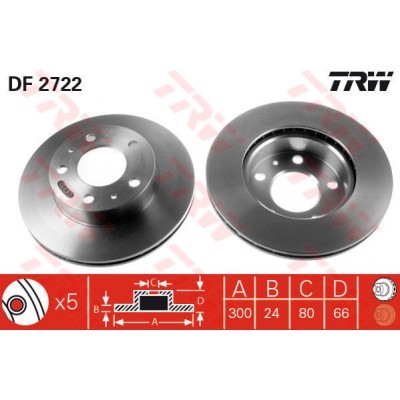 TRW-DF2722 (FREN DISKI ON HAVALI DUCATO JUMPER BOXER 94=> (300x24x5DELİK)) (MARKA: TRW) (OEM:TRW-DF2722)