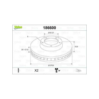 VAL-186600 (FREN DISKI ON LAGUNA I SAFRANE II SCENIC II ESPACE III 1.8 16V 2.0 2.2 2.5 20V 2.5-3.0 (280x24x5DLxH) (MARKA: VALEO) (OEM:7701206198)