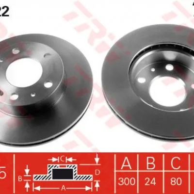 TRW-DF2722 (FREN DISKI ON HAVALI DUCATO JUMPER BOXER 94=> (300x24x5DELİK)) (MARKA: TRW) (OEM:TRW-DF2722)