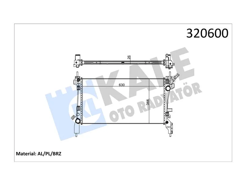 KALE-2062011AB (RADYATOR BIPPER NEMO 1.4 1.6HDI AL/PL/BRZ) (MARKA: KALE) (OEM:KALE-2062011AB)
