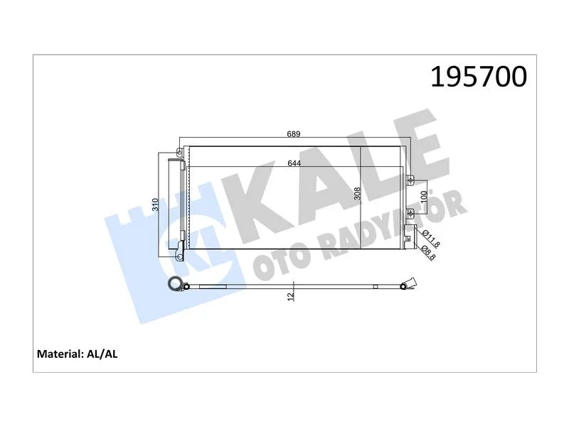 KALE-010ABC060 (KLIMA RADYATORU  LINEA 1.3 1.6 MJTD 1.4 TJET 07 >  AL/BRZ) (MARKA: KALE) (OEM:KALE-010ABC060)