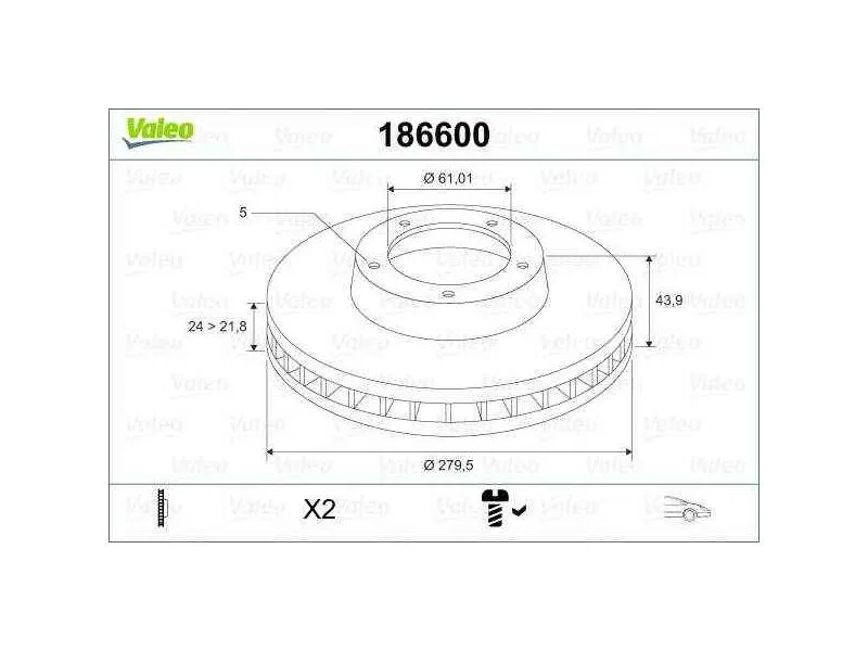 VAL-186600 (FREN DISKI ON LAGUNA I SAFRANE II SCENIC II ESPACE III 1.8 16V 2.0 2.2 2.5 20V 2.5-3.0 (280x24x5DLxH) (MARKA: VALEO) (OEM:7701206198)