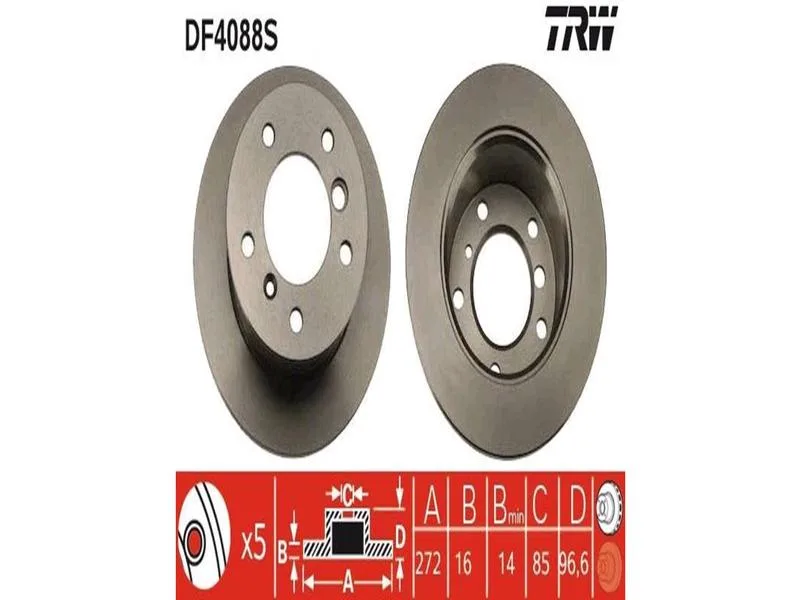TRW-DF4088S (FREN DISKI ARKA DELİKSİZ MERCEDES SPRINTER B901>B904 . VW LT 28-35-46 TEK TEKER) (MARKA: TRW) (OEM:TRW-DF4088S)