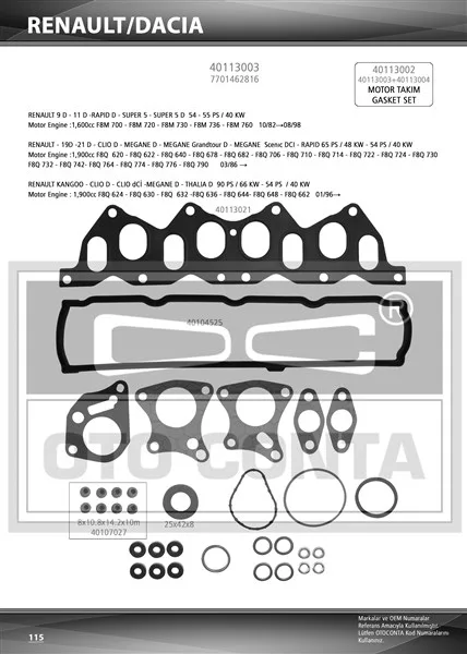 OTC-40113003S (UST TAKIM CONTA R19 CLIO KANGOO 1.9 DZL F8Q SKT KECELI ( SKC SIZ )) (MARKA: OTO CONTA) (OEM:OTC-40113003S)