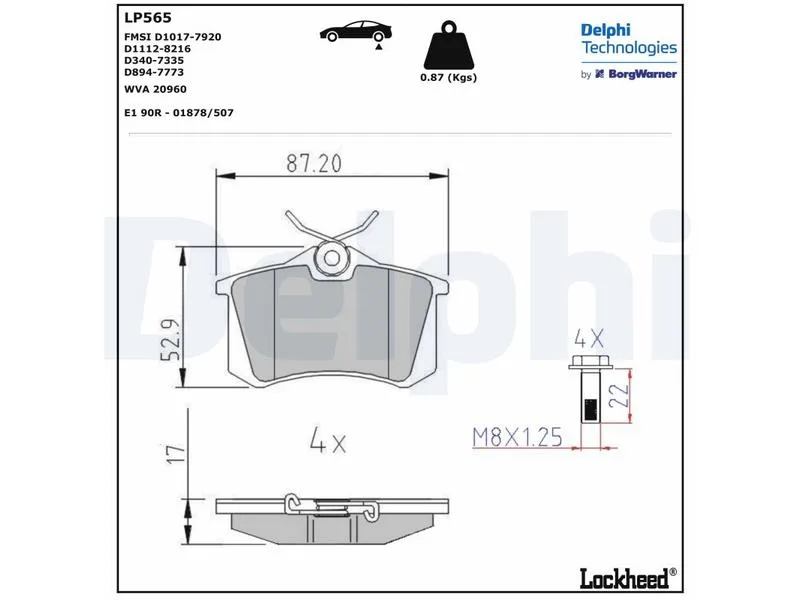 DEL-LP565 (FREN BALATASI ARKA FLUENCE MEGANE II III P207 P308 P307 PARTNER C3 C4 BORA PASSAT 97=>GOLF IV V POLO) (MARKA: DELPHİ) (OEM:440605713R)